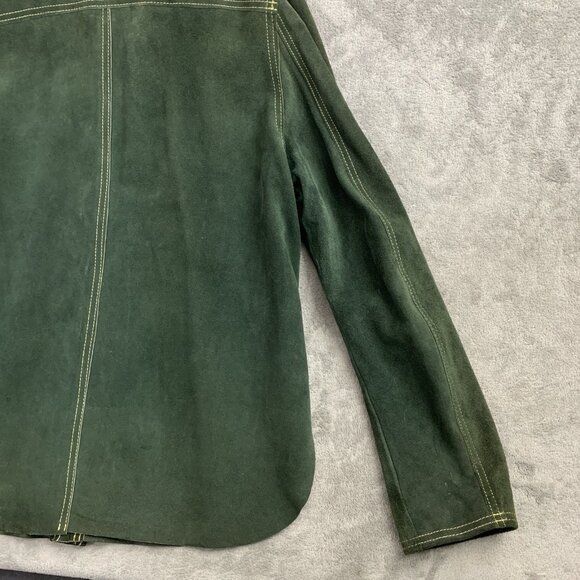 Vintage BUCKBOARD Jacket Mens 42 Green Yellow Stitching Button Snap Leather 70’s - Picture 16 of 16